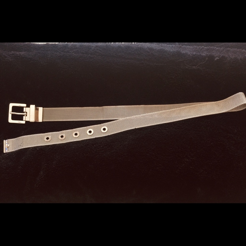 Belt metal faux silver belt with buckle attached